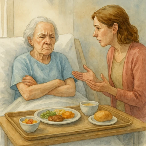 An Elderly woman refusing to eat. 